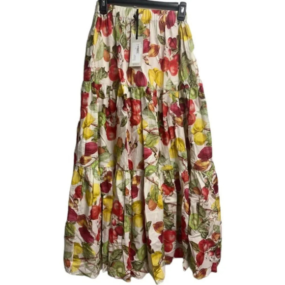 Cara Cara Women's 100% Cotton Tropical Fruit Ivory Melaine Midi Skirt Size XS - Picture 3 of 8